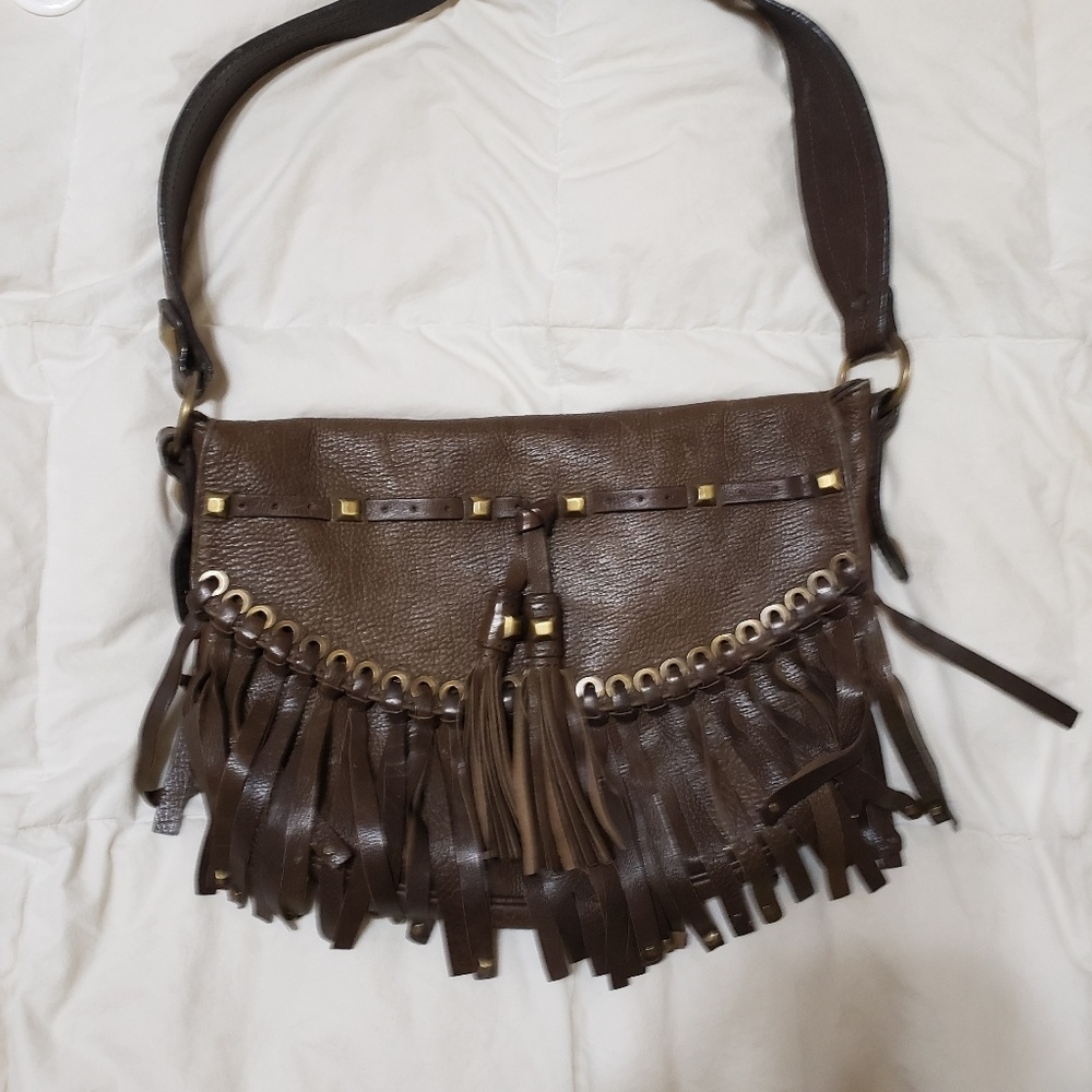 Hippie Boho  MK brown leather fringe hobo